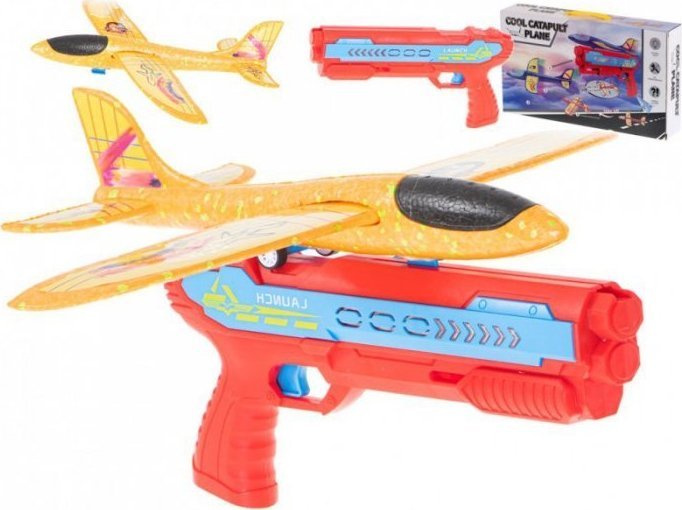 Pistolet wyrzutnia samolotów automat czerwono-pomarańczowy
