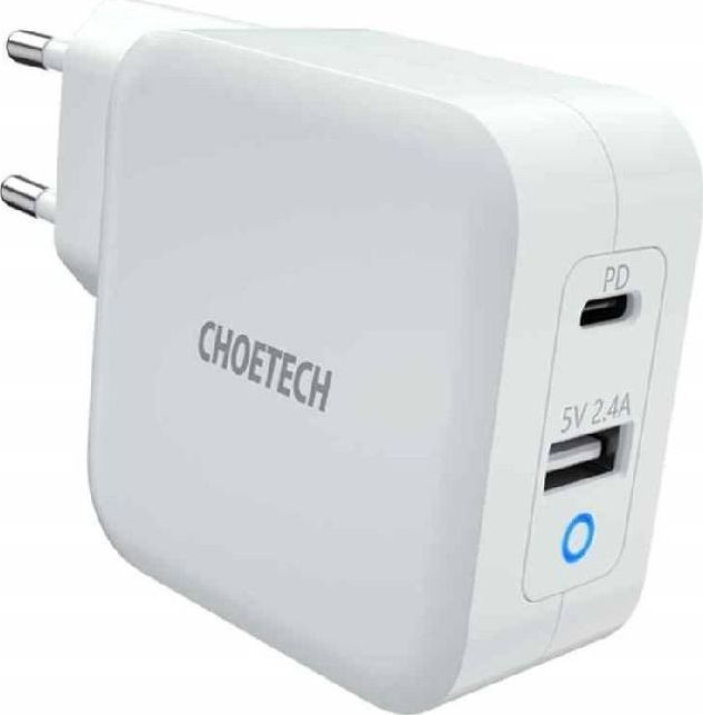 Ładowarka Choetech PD8002 1x USB-A 1x USB-C 3 A (PD8002 WHITE)