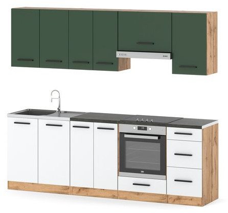 Kuchnia 2.4m Modułowa Nowoczesna Duża Wotan Butelkowa Zieleń Biała Mat