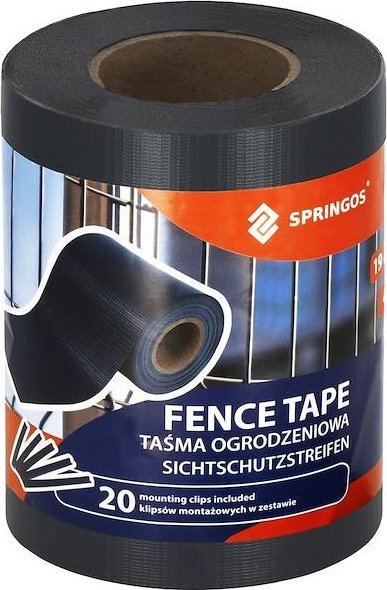 Springos Taśma ogrodzeniowa i klipsy mocujące 20 szt. PVC 35 m x 19 cm 450 g/m2 antracyt UNIWERSALNY
