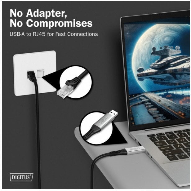 digitus Kabel adapter USB-A - RJ45 Kat. 6A S/FTP, 1 Gbit/s, USB 3.2 Gen1, LSZH, 5m