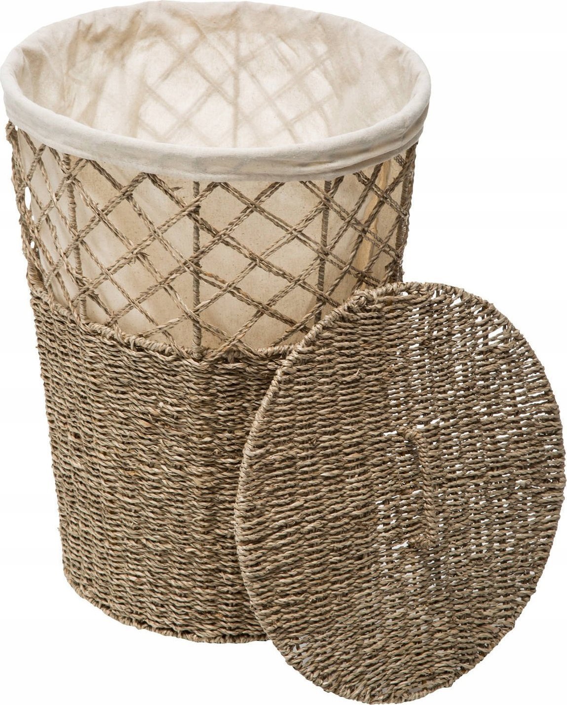 5five Kosz na pranie z trawy morskiej, 38 cm, bawełniany wkład