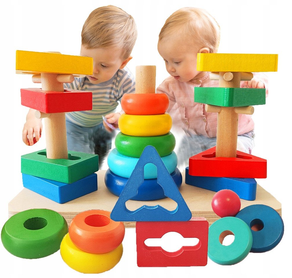 Drewniana układanka montessori kształty i kolory sensoryczna sorter klocki