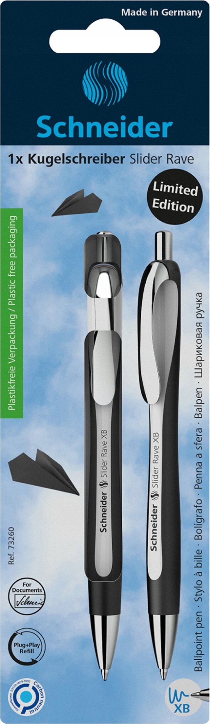 Schneider Długopis automatyczny SCHNEIDER Slider Rave, XB, 1szt., blister, biało-czarny