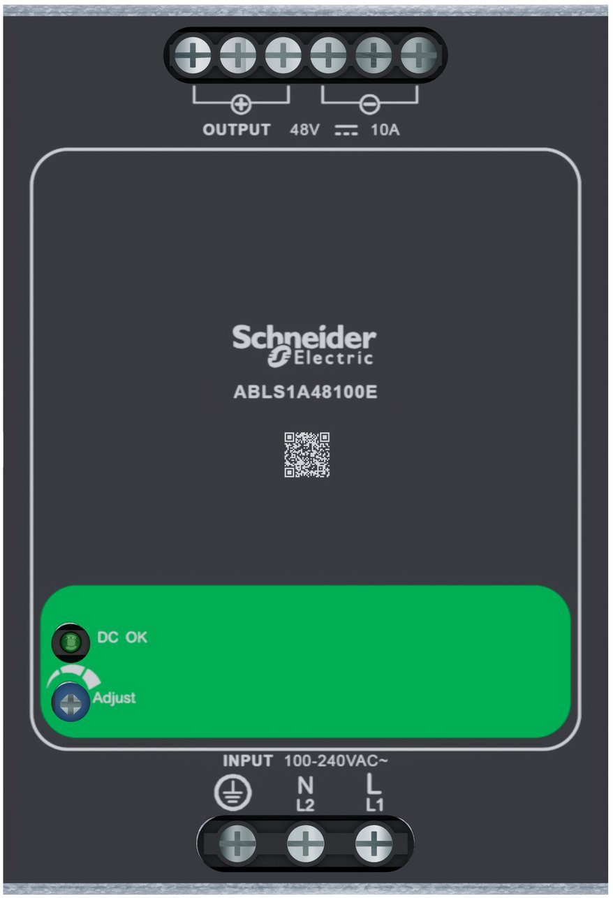 Jednofazowy zasilacz, zasilanie 100…340 V AC, wyjście 48 V DC, 480 W, DIN-rail, IP20, Easy Modicon ABL2, ABLS1A48100E