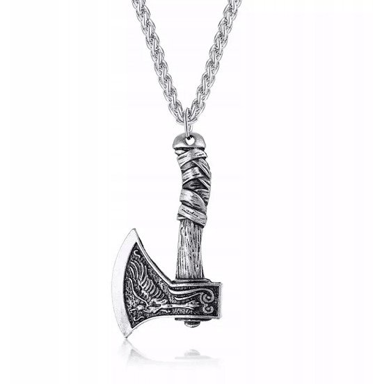 NASZYJNIK TOPÓR WIKINGA Siekiera DRWAL WILK 123