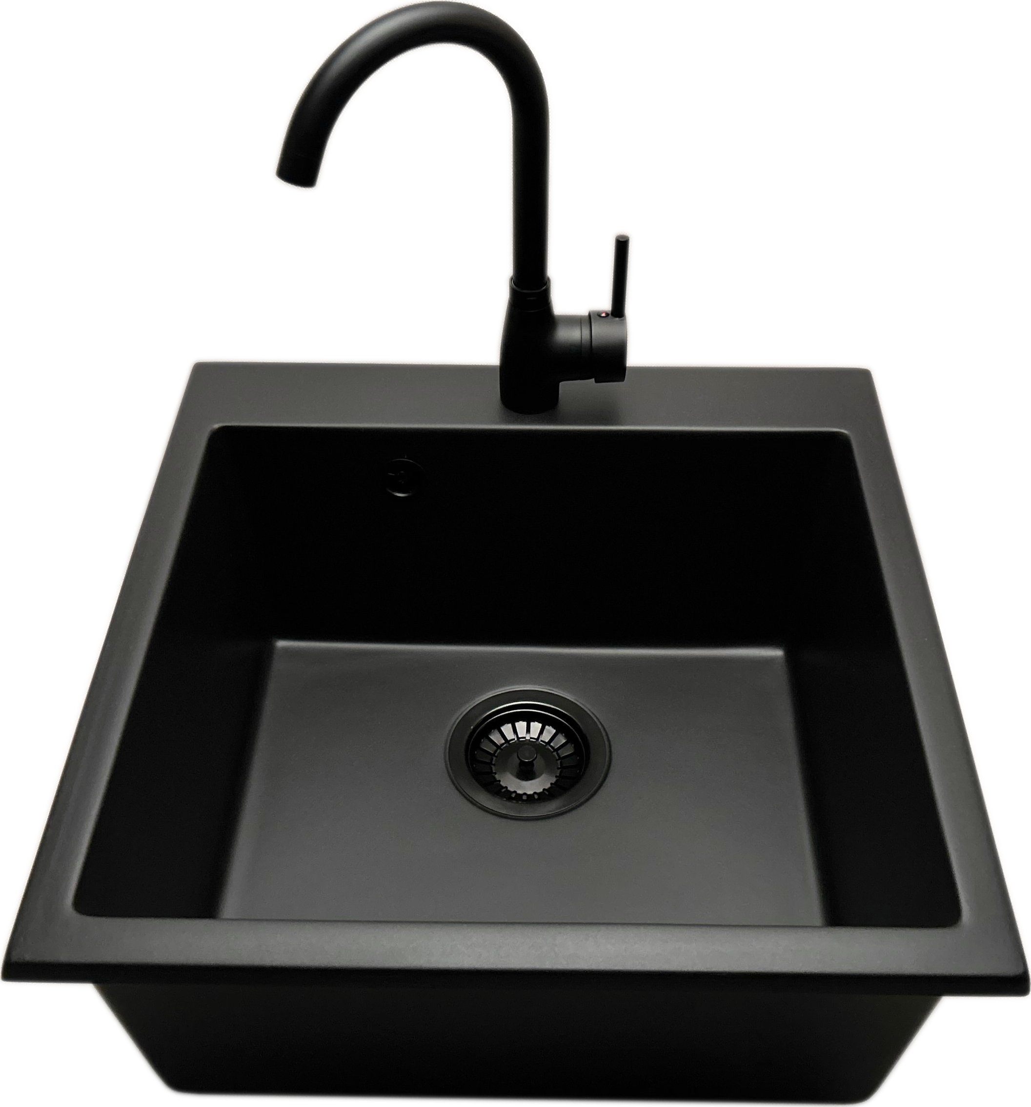 Zlewozmywak PREHNIT Zlewozmywak jednokomorowy FORTINA czarny + bateria LUNA czarna