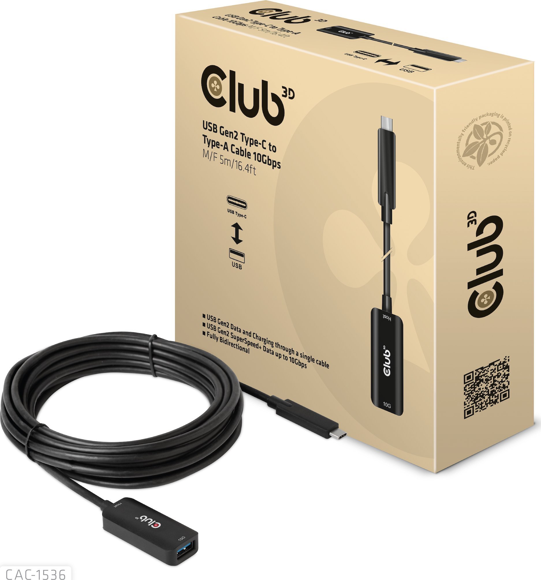 Kabel USB Club 3D USB-C - USB-A 5 m Czarny (500708)