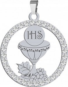Radziszewska Jewellery Medalik Srebrny Hostia z Kielichem Prezent Komunia Święta 925 GRAWER GRATIS