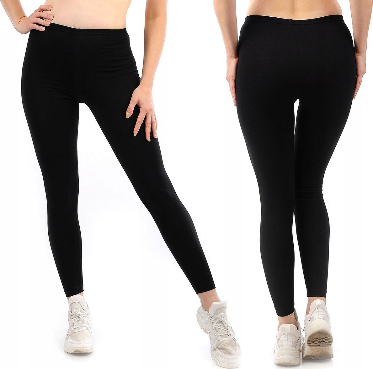 Legginsy damskie długie Polskie Getry Bawełniane Czarne 6XL