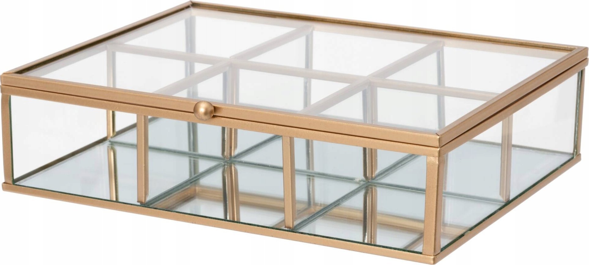 Szklana szkatułka z przegródkami GEMMY, 20 x 16 cm