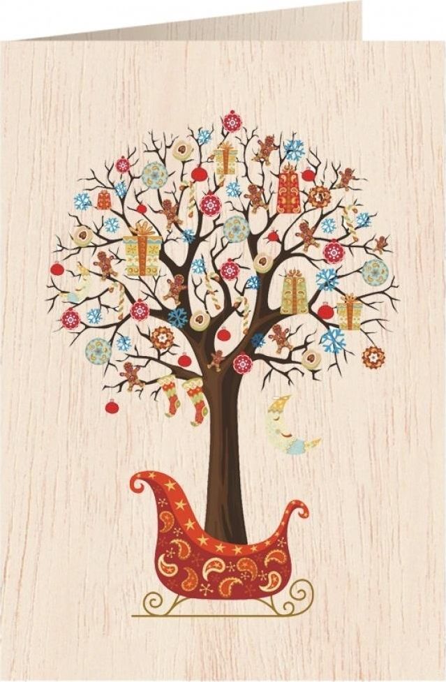 Cozywood Karnet drewniany C6 z kopertą - Świąteczne drzewko (307599)