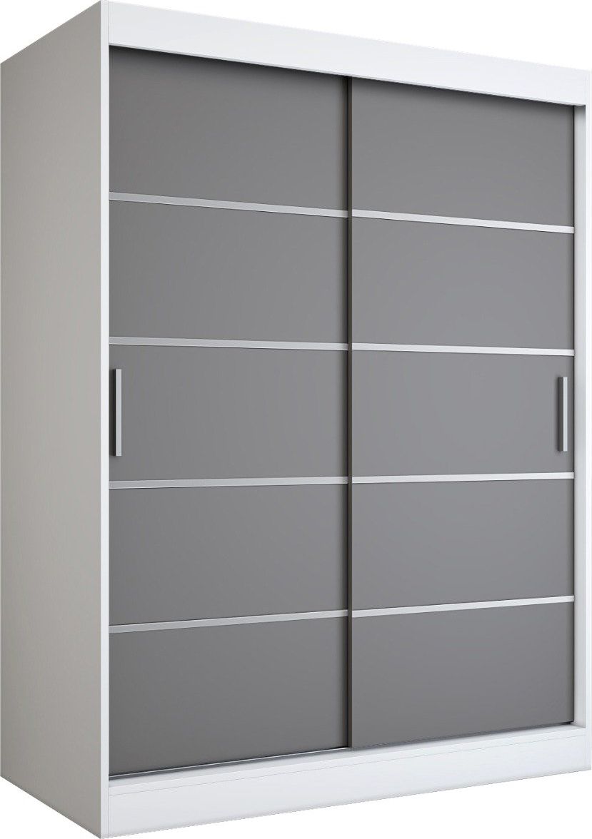 MKPOL Szafa przesuwna MODUO COMFORT 150 biała mat/antracyt z listwami