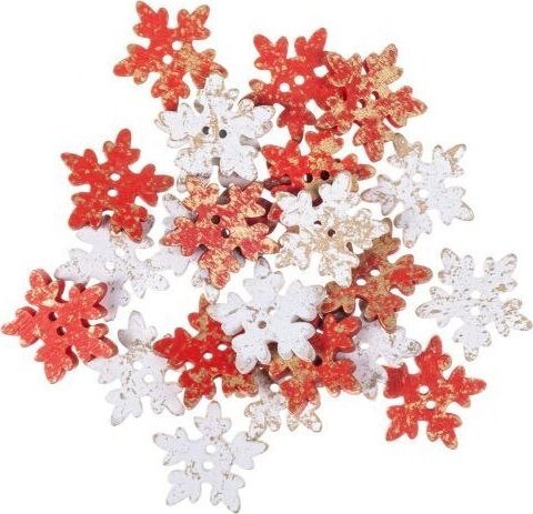 Dalprint Drewniane guziki DPCRAFT śnieżynki 2, 5 cm, 24 szt., czerwone/białe złocone