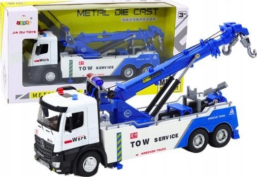 LeanToys Ciężarówka Z Dźwigiem Dwa Haki Metalowa Biało-Niebieska Światła Dźwięki