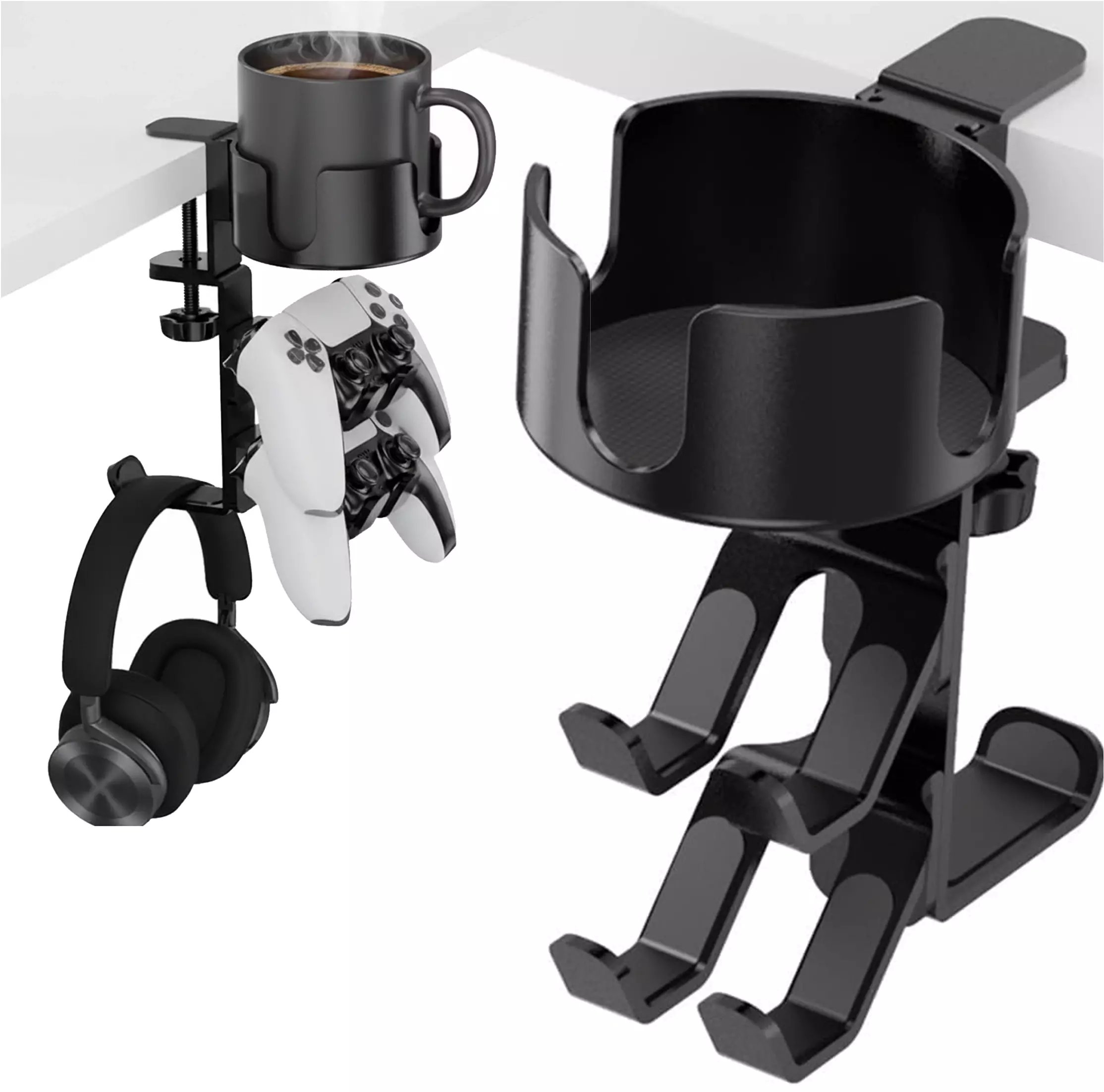 Uchwyt do biurka wielofunkcyjny - na kubek, pady i słuchawki, mocowanie do blatu, antypoślizgowy i stabilny - Alogy DeskClamp C