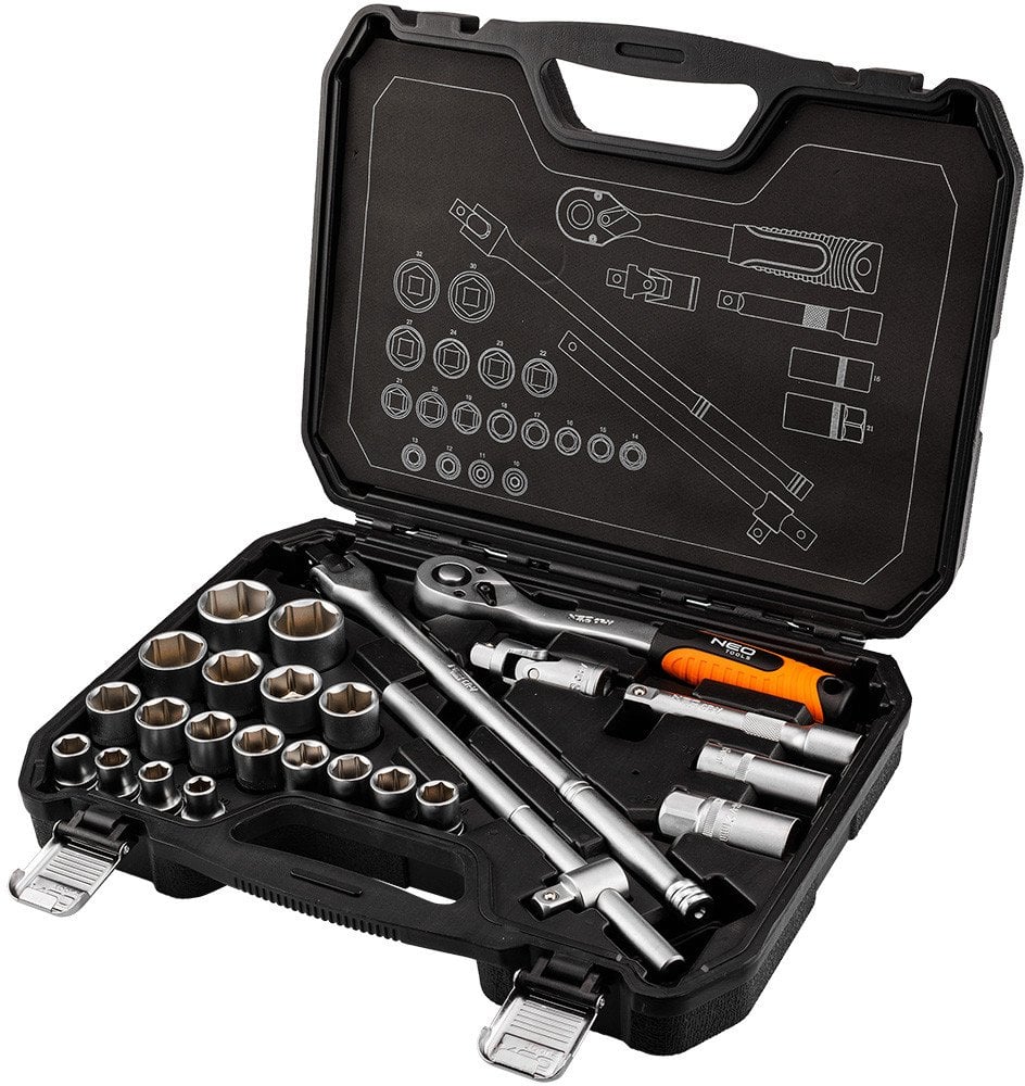 Zestaw kluczy nasadowych 1/2", 25 szt., satynowy