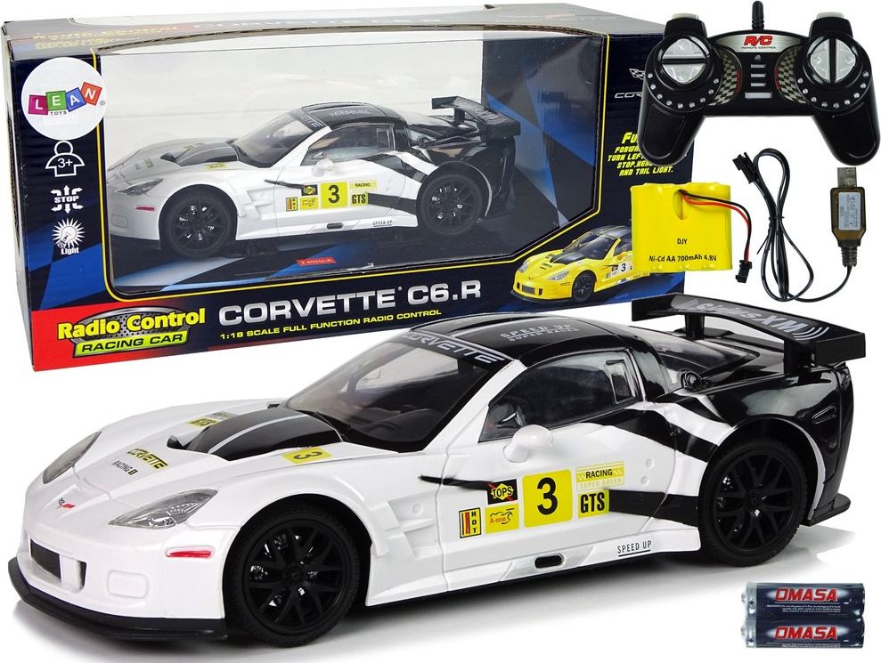 LeanToys Auto Sportowe Wyścigowe R/C 1:18 Corvette C6.R Biały 2.4 G Światła