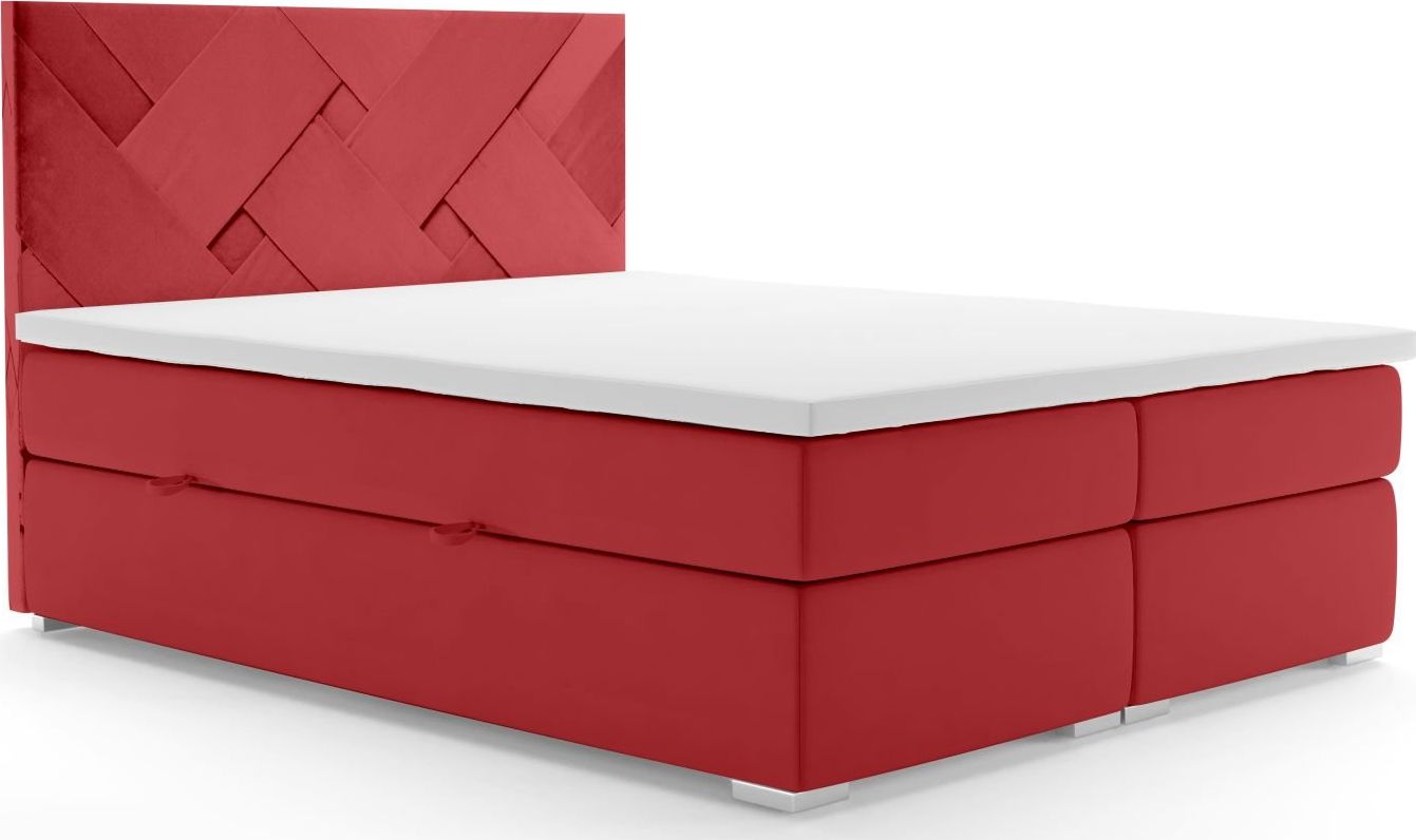 LAVERTO Łóżko kontynentalne FEZ 160x200 bordowe velvet z pojemnikiem