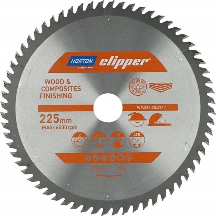 Norton NORTON PIŁA TARCZOWA 225mm x 30mm x 64z DREWNO I KOMPOZYTY ATB (2,6 / 1,6)
