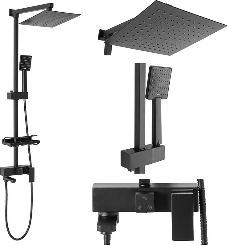 Zestaw prysznicowy Rea z deszczownicą z baterią czarny (REA-P7009)