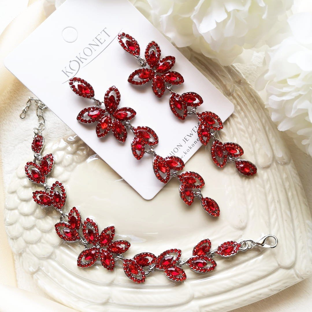 KOKONET komplet Kolczyki wiszące Bransoletka czerwone HIT