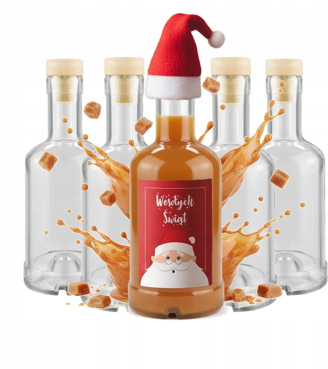 5x Butelki Na Prezent TADEK 250ml ETYKIETA CZAPKA MIKOŁAJA Na Likier Wino