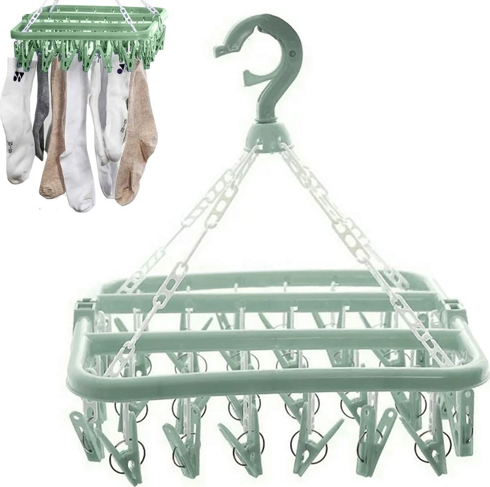 Verk Suszarka na skarpetki bieliznę ubrania wieszak wisząca 32x klipsy zestaw Suszarka na skarpetki bieliznę ubrania wieszak wisząca 32x klipsy zestaw