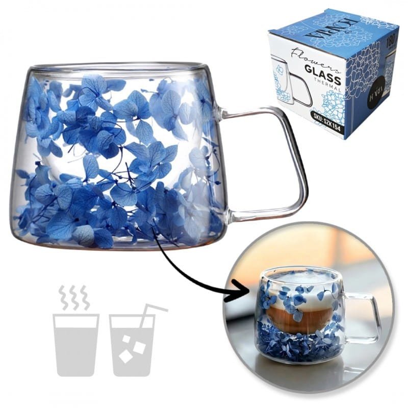 Szklanka termiczna z kwiatami w środku 180 ml 1szt SZK154