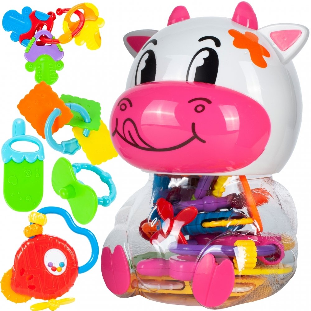 Grzechotki Gryzaki Zestaw dla Malucha + Pojemnik Skarbonka Krówka