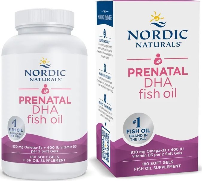Nordic naturals Nordic Naturals - Prenatal DHA, 830mg Omega-3 + 400 IU D3, Bezsmakowe, 180 kapsułek miękkich