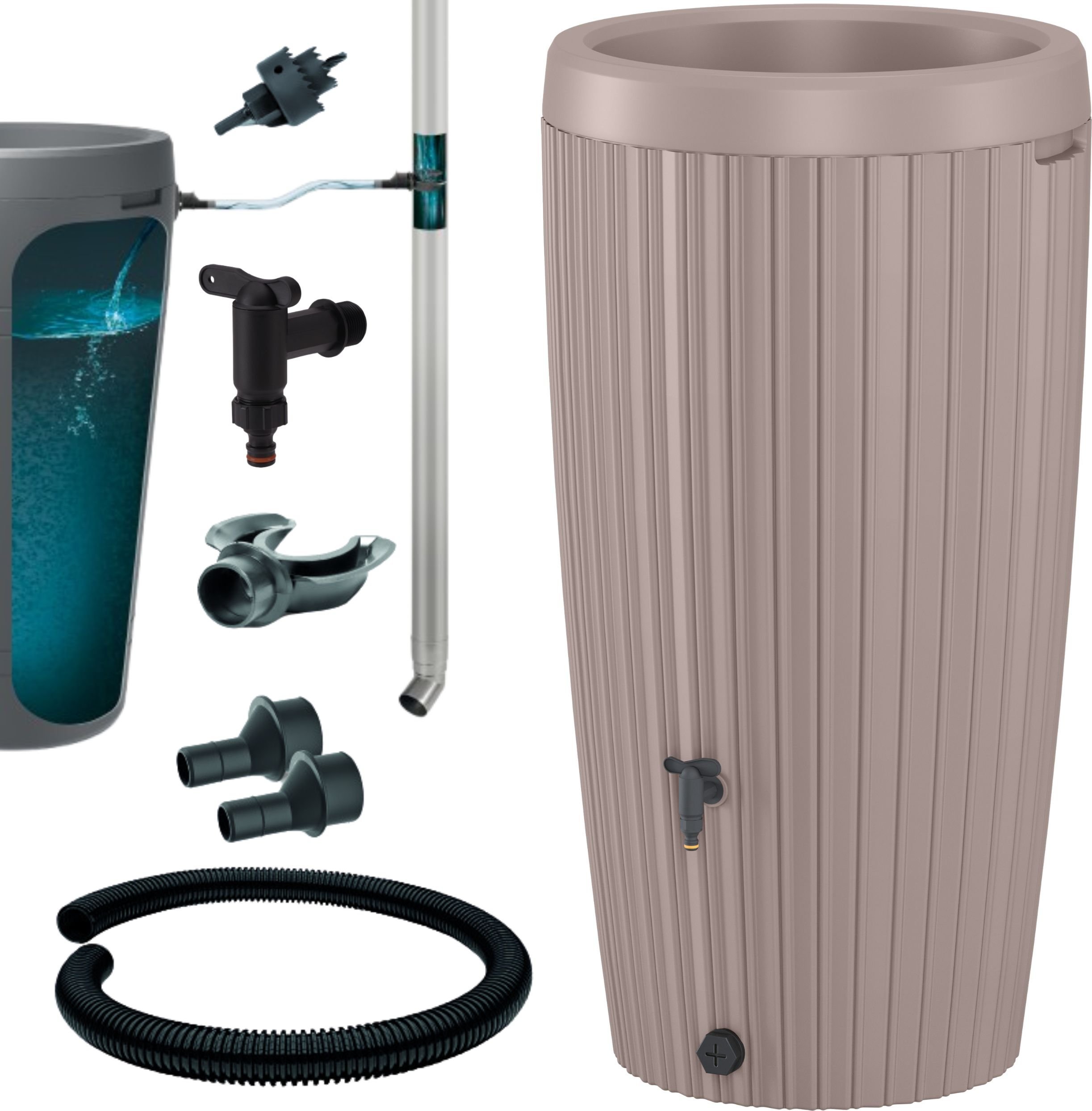 Zbiornik na deszczówkę Mika 240l Beczka na wodę + zestaw przyłączeniowy