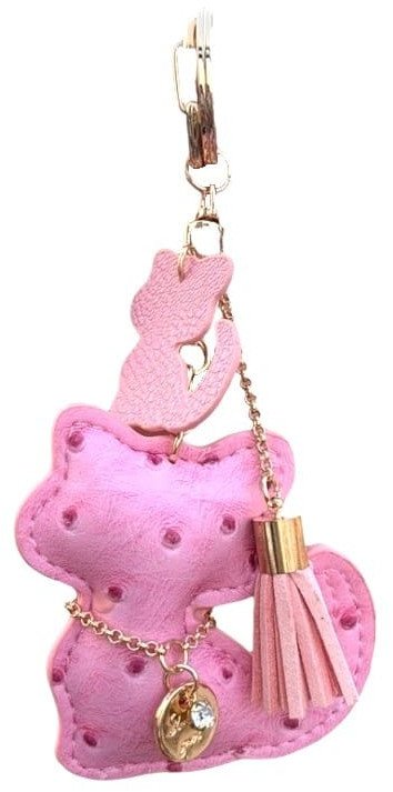 Brelok do kluczy skórzany KOTEK różowy, frędzle BRL358