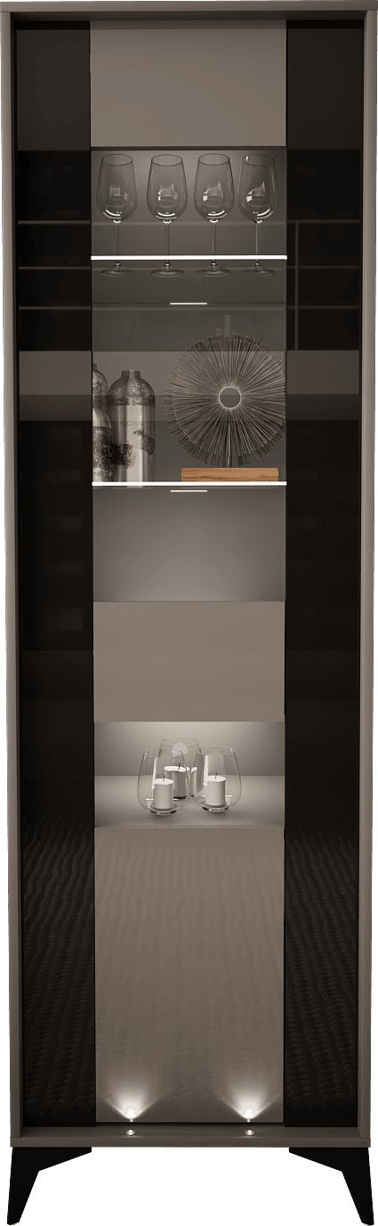 MEGSTYL WITRYNA 200CM Z CZARNĄ WSTAWKĄ I NÓŻKAMI - EVEL 1 Szary mat - Szary połysk