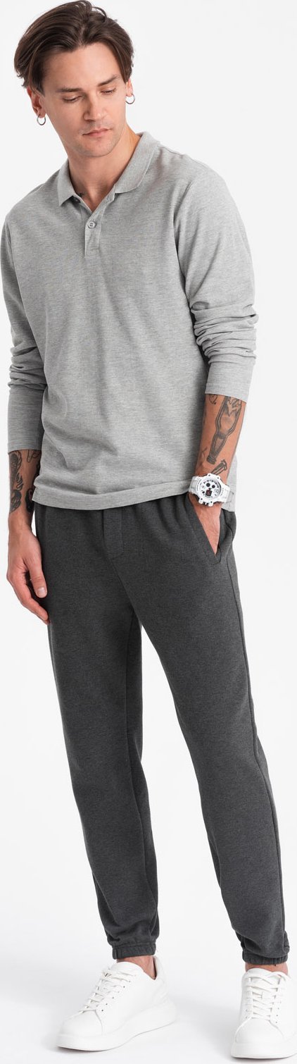 Ombre Spodnie męskie dresowe CARROT ze strukturalnej dzianiny - grafitowy melanż V1 OM-PASK-0143 XL