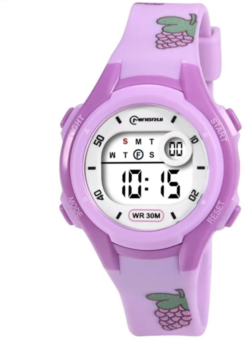 Ceas digital de copii, Mingrui MR8215LK, model mura, data, iluminare, rezistent la apa 30 metri, mov