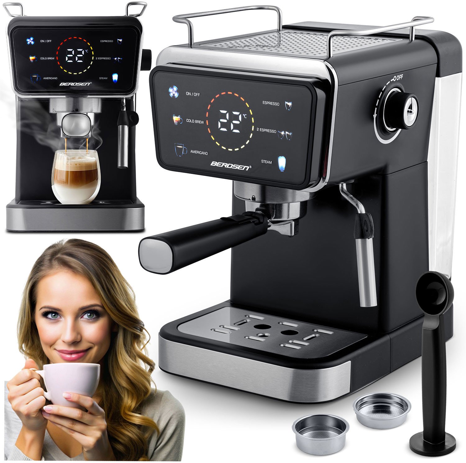 Ekspres ciśnieniowy Berdsen Ekspres do kawy kolbowy 20 bar BD-771 czarny