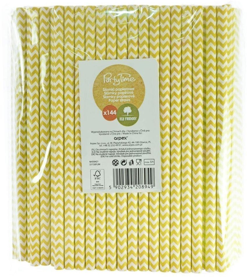 Słomki papierowe shake 8mm żółte 144szt