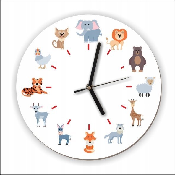naSciane Zegar ścienny lew żyrafa słoń lis miś tygrys wilk