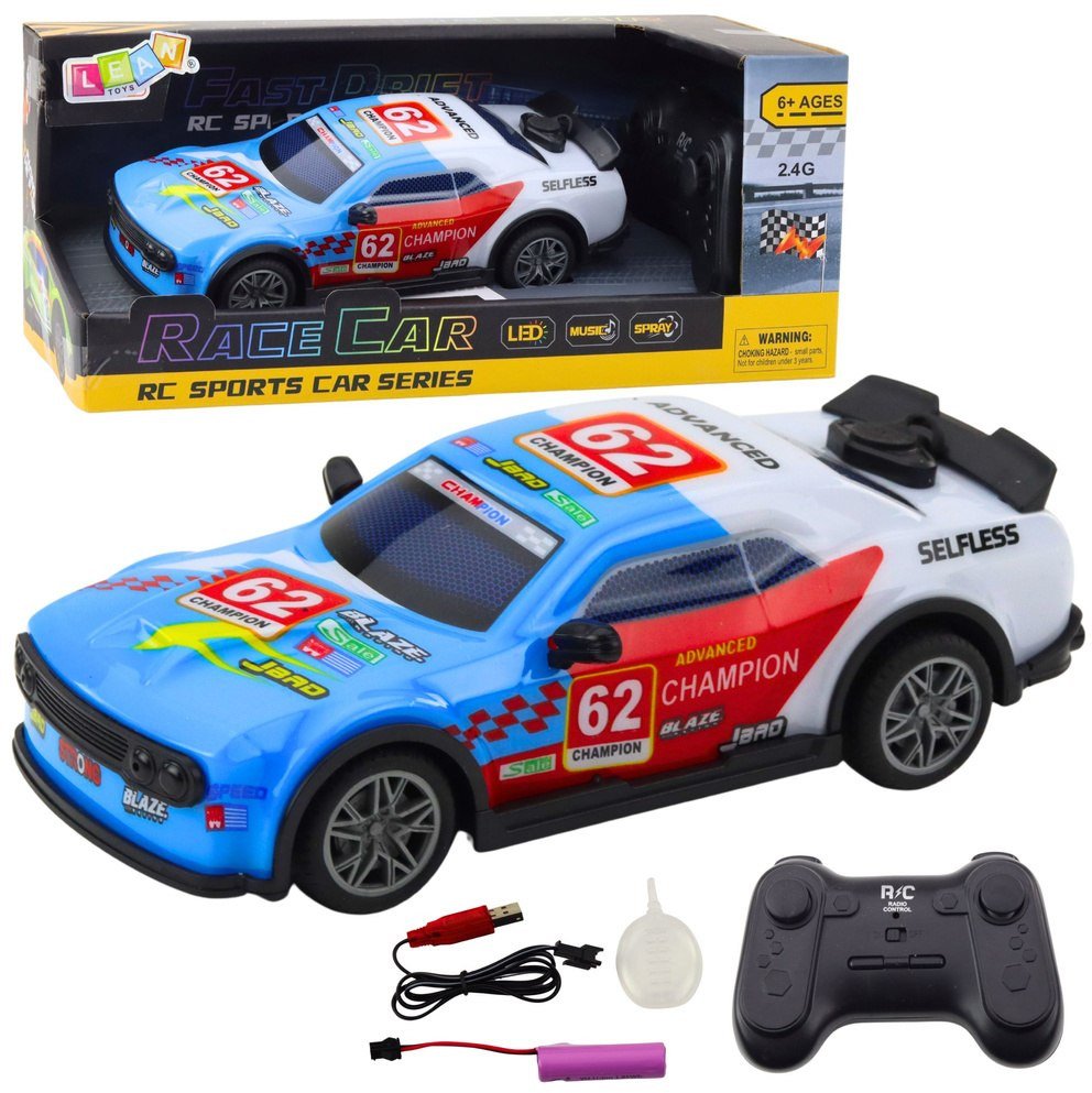 Samochód Sportowy Zdalnie Sterowany RC Światła Para Wodna Niebieski 1:22