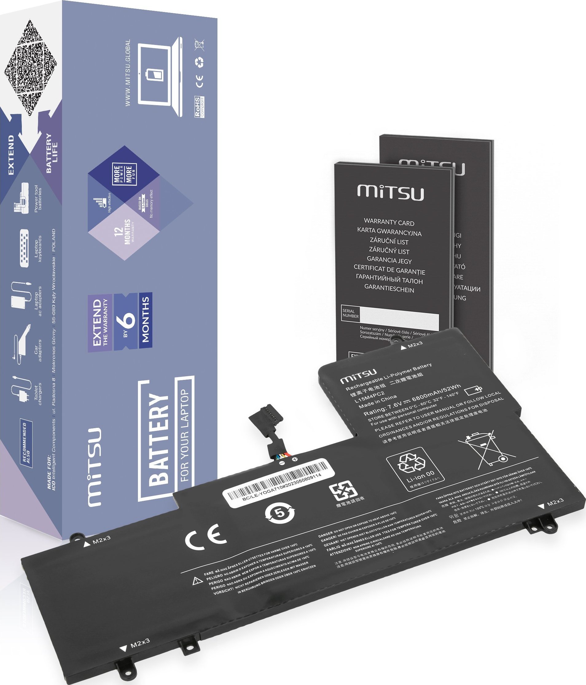 Zasilacz do laptopa Mitsu Bateria L15M4PC2 L15L4PC2 Lenovo Yoga 710-14IKB