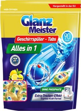 GlanzMeister Tabletki do zmywarki GlanzMeister Alles in 1, 90 sztuk uniwersalny