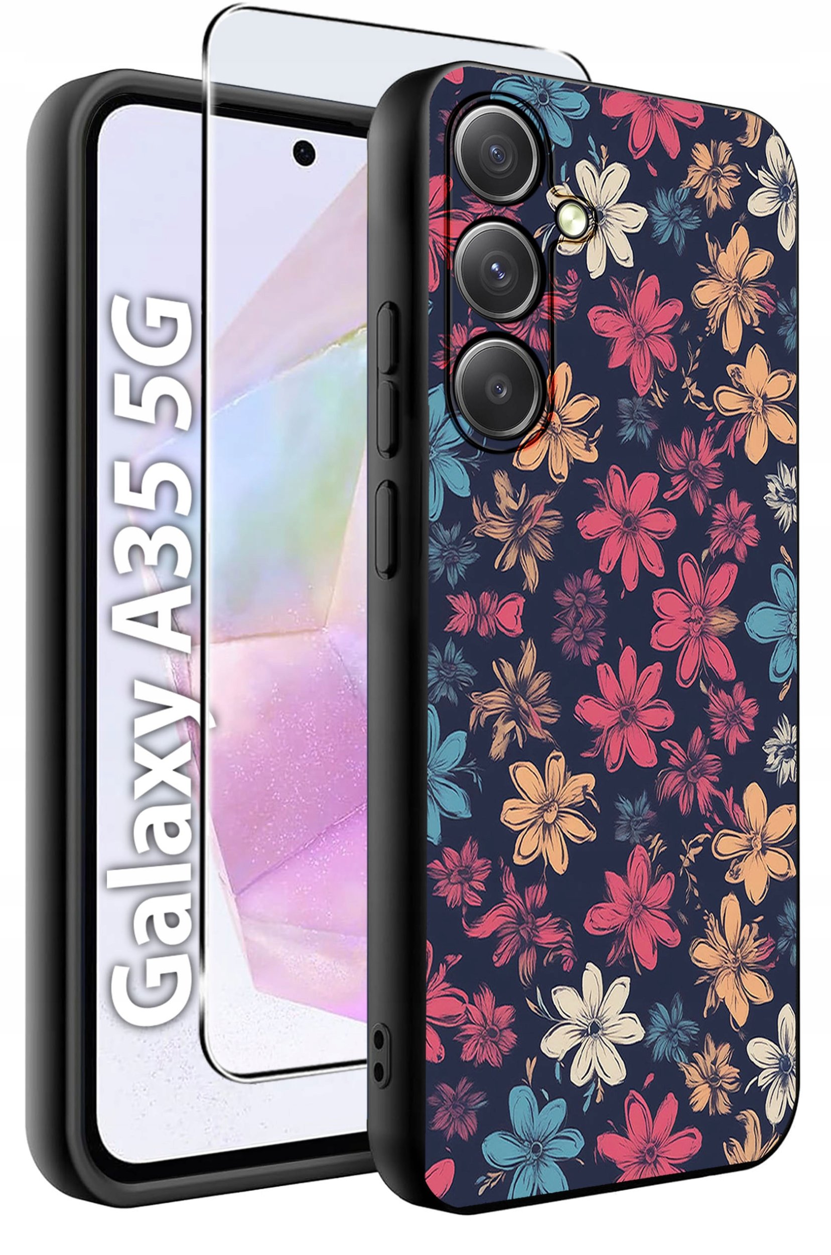 ETUI do Samsung A35 5G WZORY | SILIKONOWE MATT CASE + SZKŁO HARTOWANE 9H