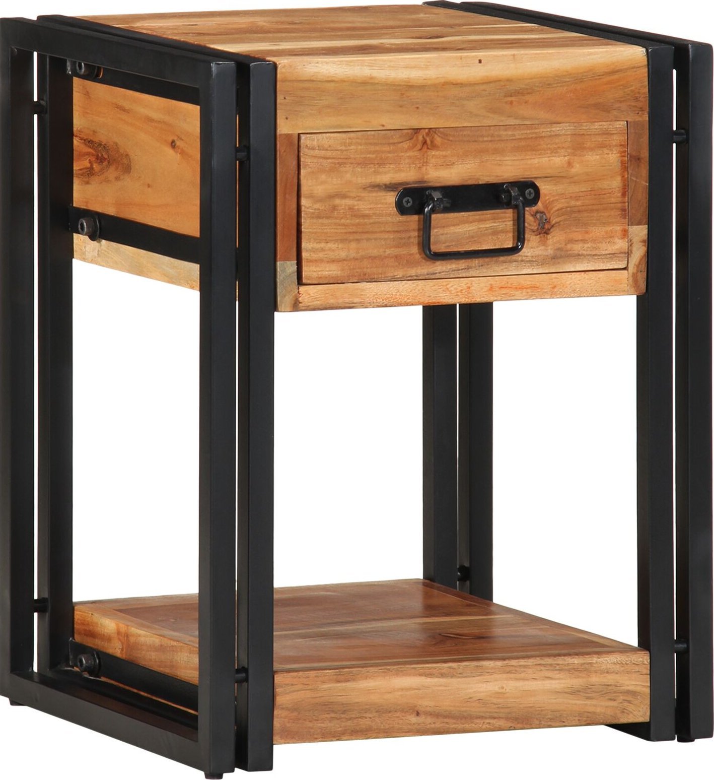 vidaXL Stolik Nocny Brązowy Lite drewno akacjowe, Żelazo 40 x 35 x 50 cm