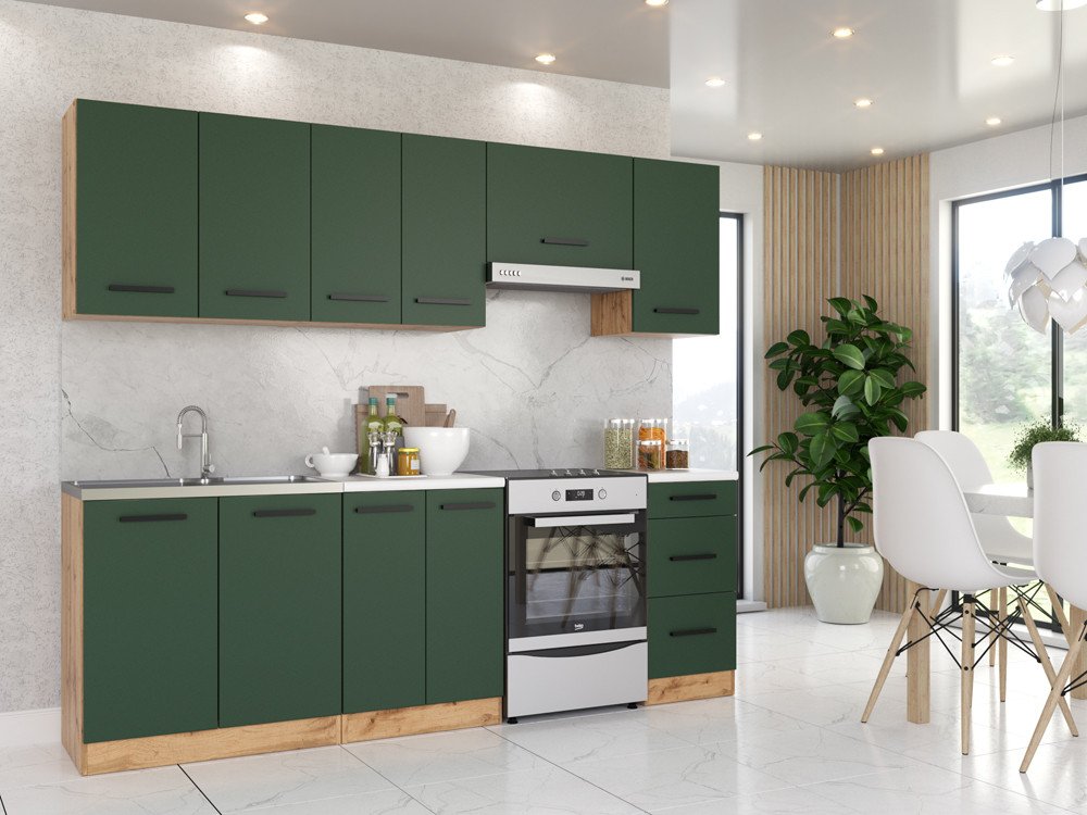 Kuchnia Z Blatem Mała Mokka Plus 2.4m Wotan San Sebastian Butelkowa Zieleń