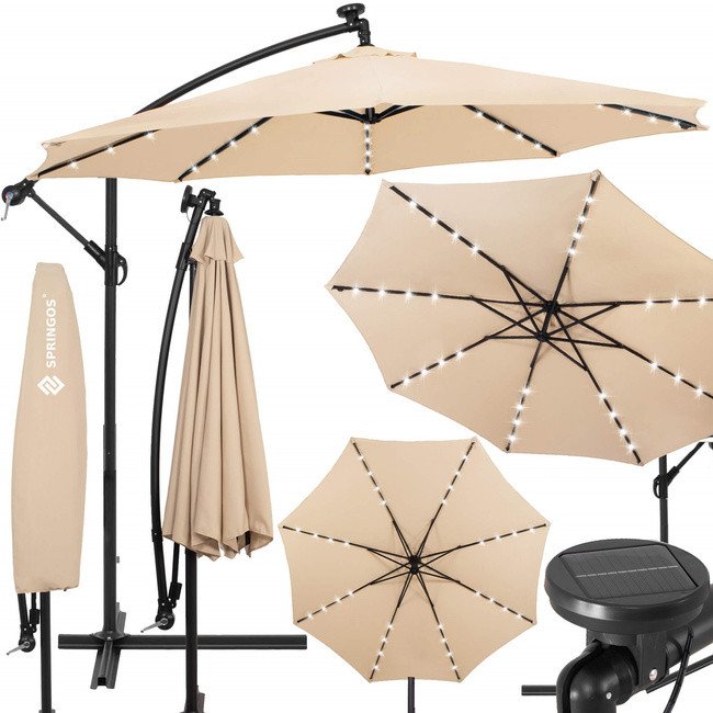 Parasol ogrodowy z oświetleniem led na wysięgniku 300 cm składany na balkon, taras ecru UNIWERSALNY