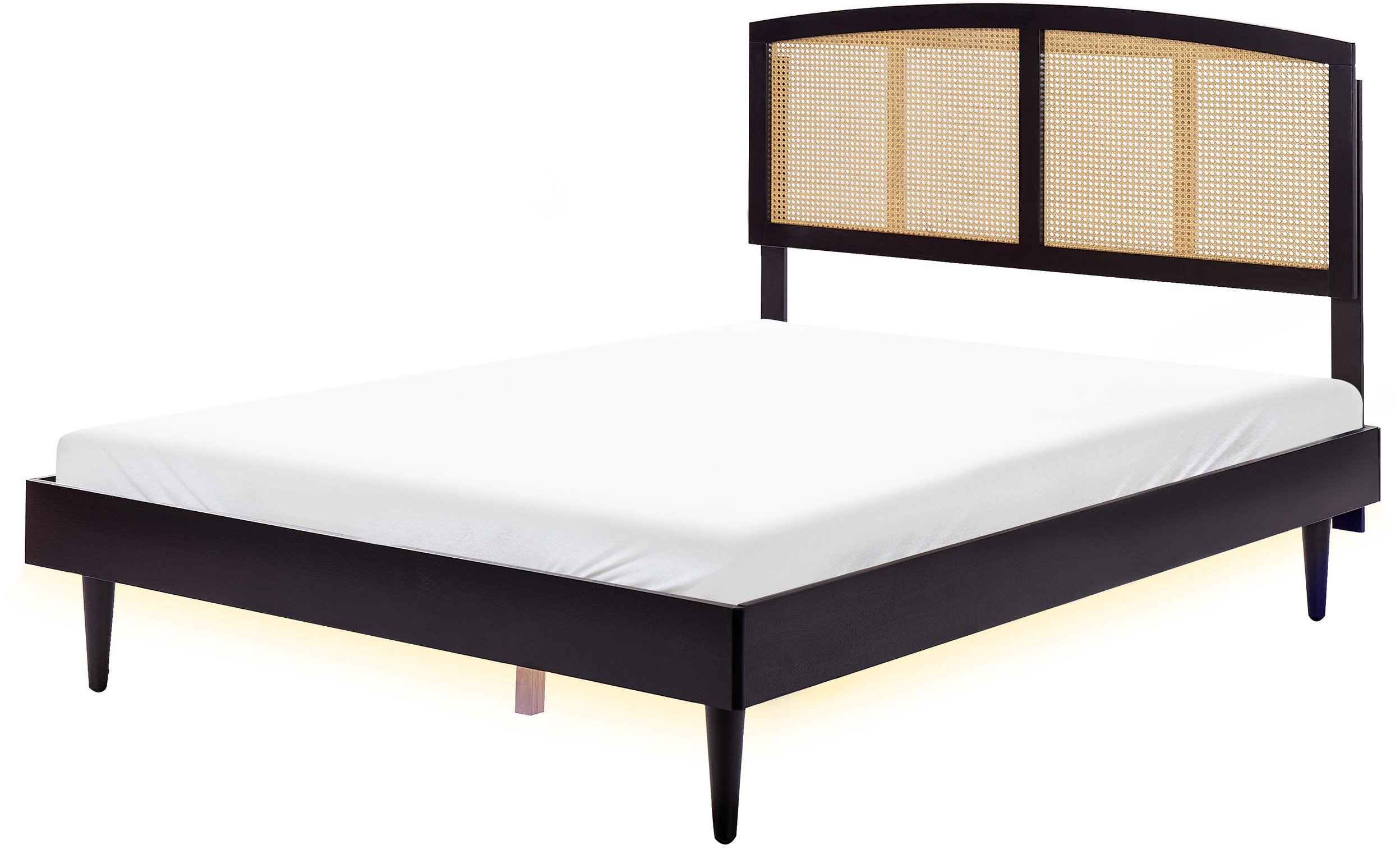 Łóżko LED Rattan VARZY 160 x 200 cm Czarny