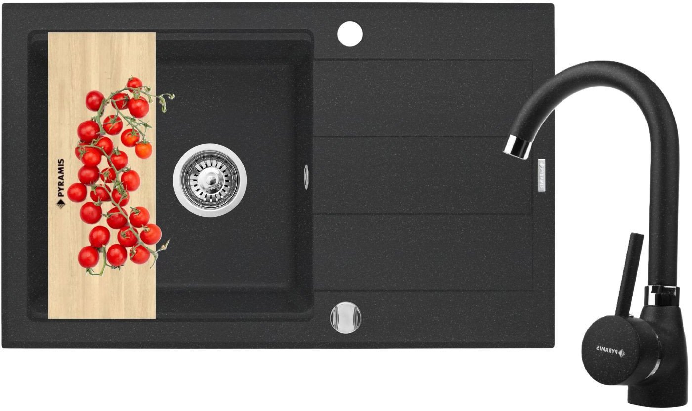 Pyramis Zlew. SPARTA PLUS LUX (78x48) 1B 1D, czarny + Bateria BELLO