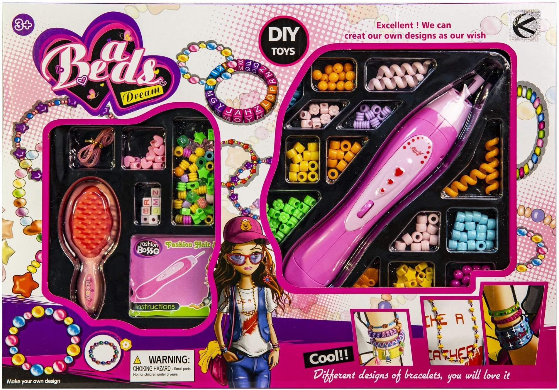 Zestaw koralików do tworzenia ozdób i zaplatania włosów 2w1