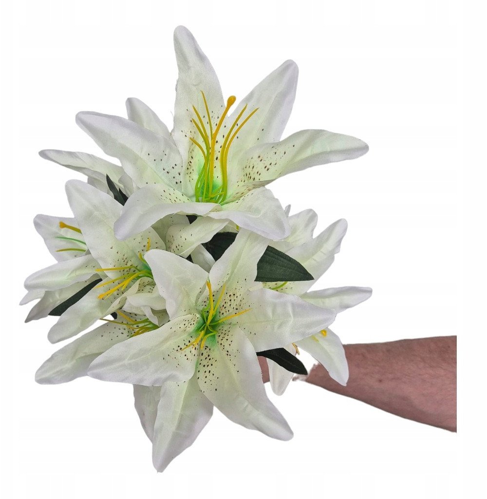 LILIE Sztuczne Kwiaty Bukiet gałązka 9 kwiatów LILIA biało-zielony 48cm